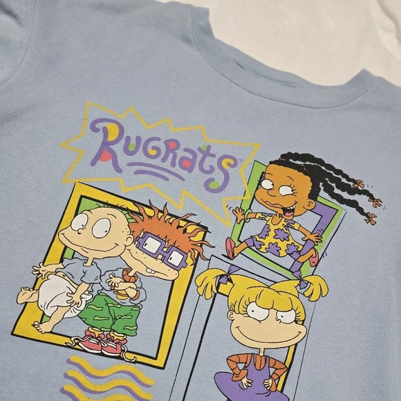 90s Nickelodeon Rugrats Crewneck Sweatshirt, Light Blue, Junior's Size Large. - Picture 4 of 8